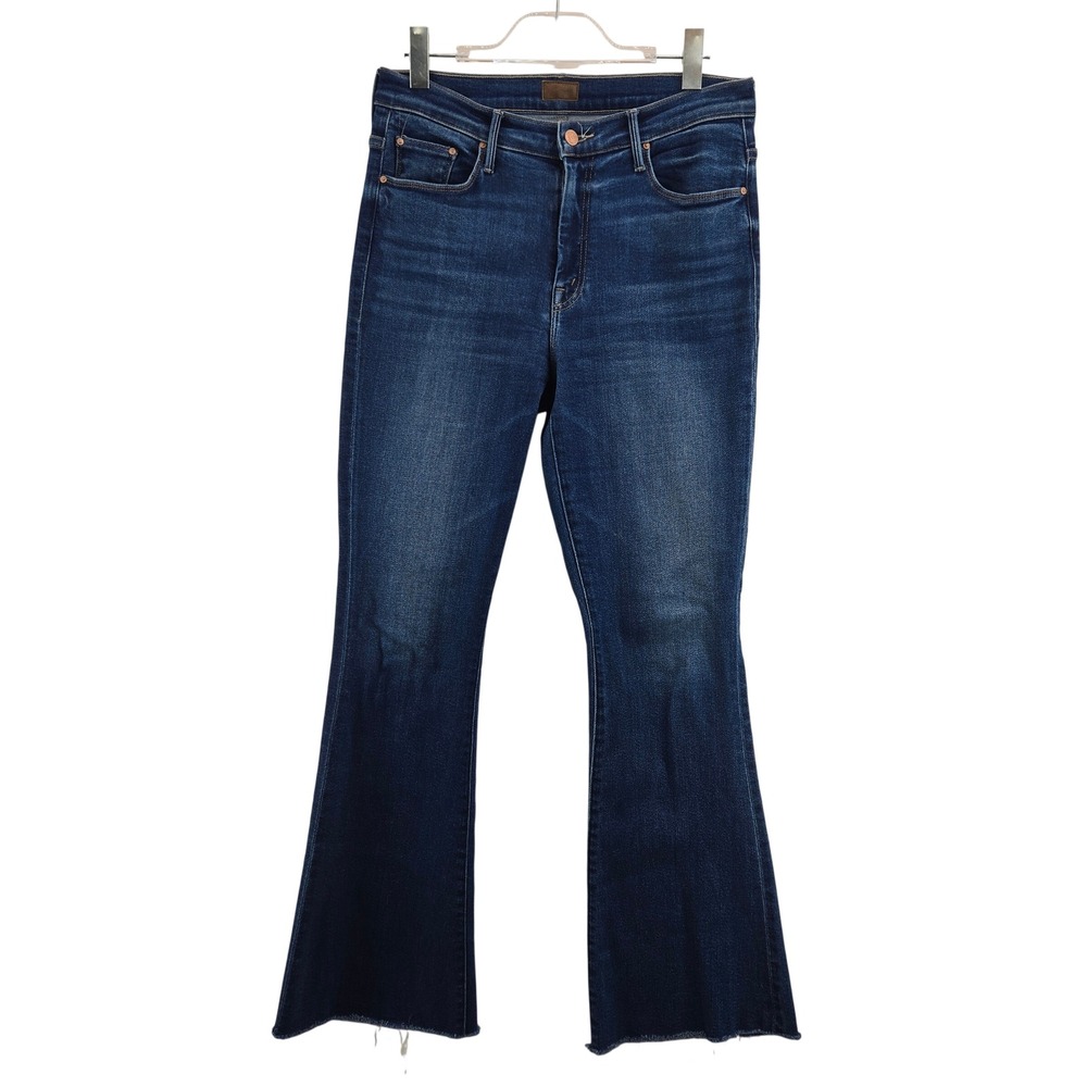 Mother The Weekender Fray Jeans‎ Easy Does It Medium Wash Flare Raw Hem 32